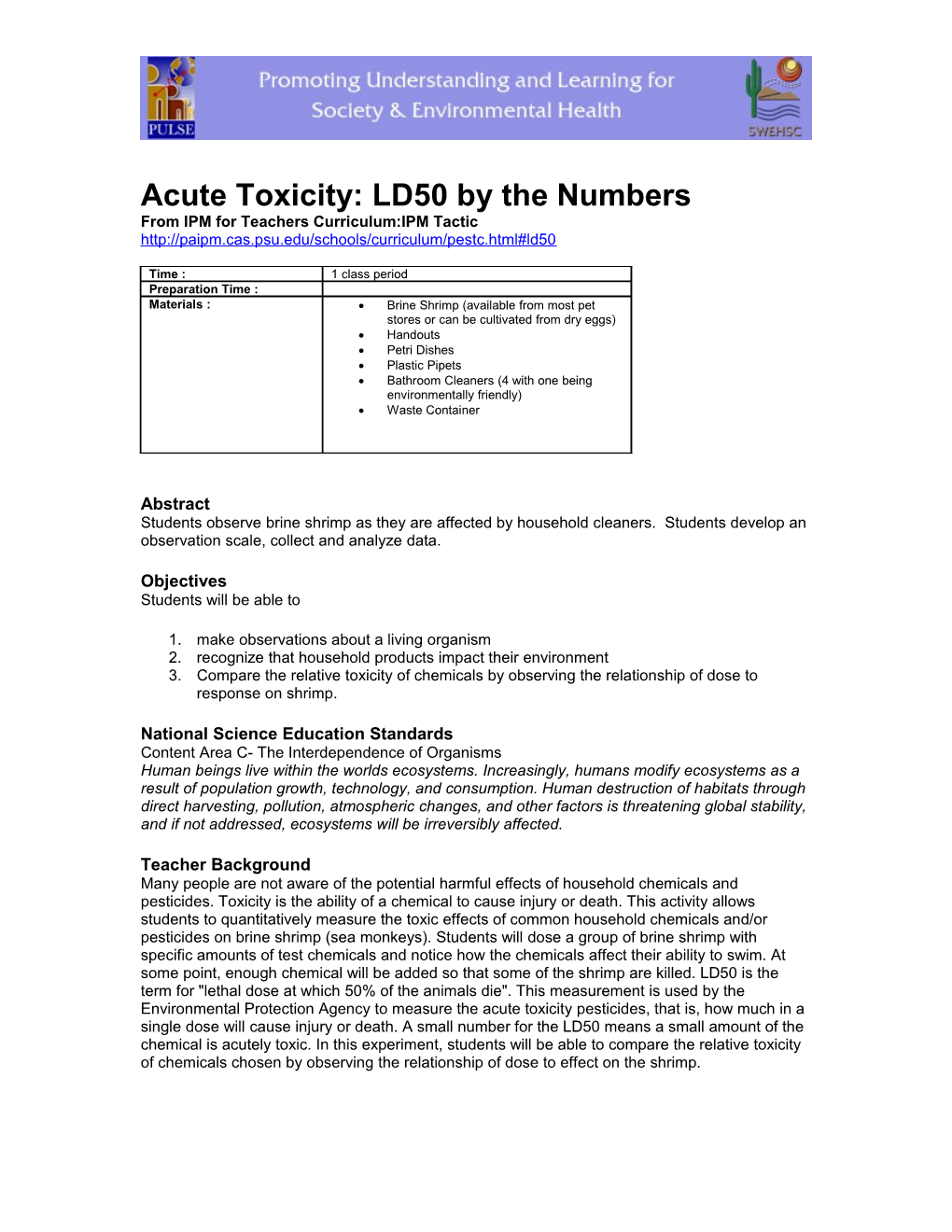 Acute Toxicity: LD50 by the Numbers