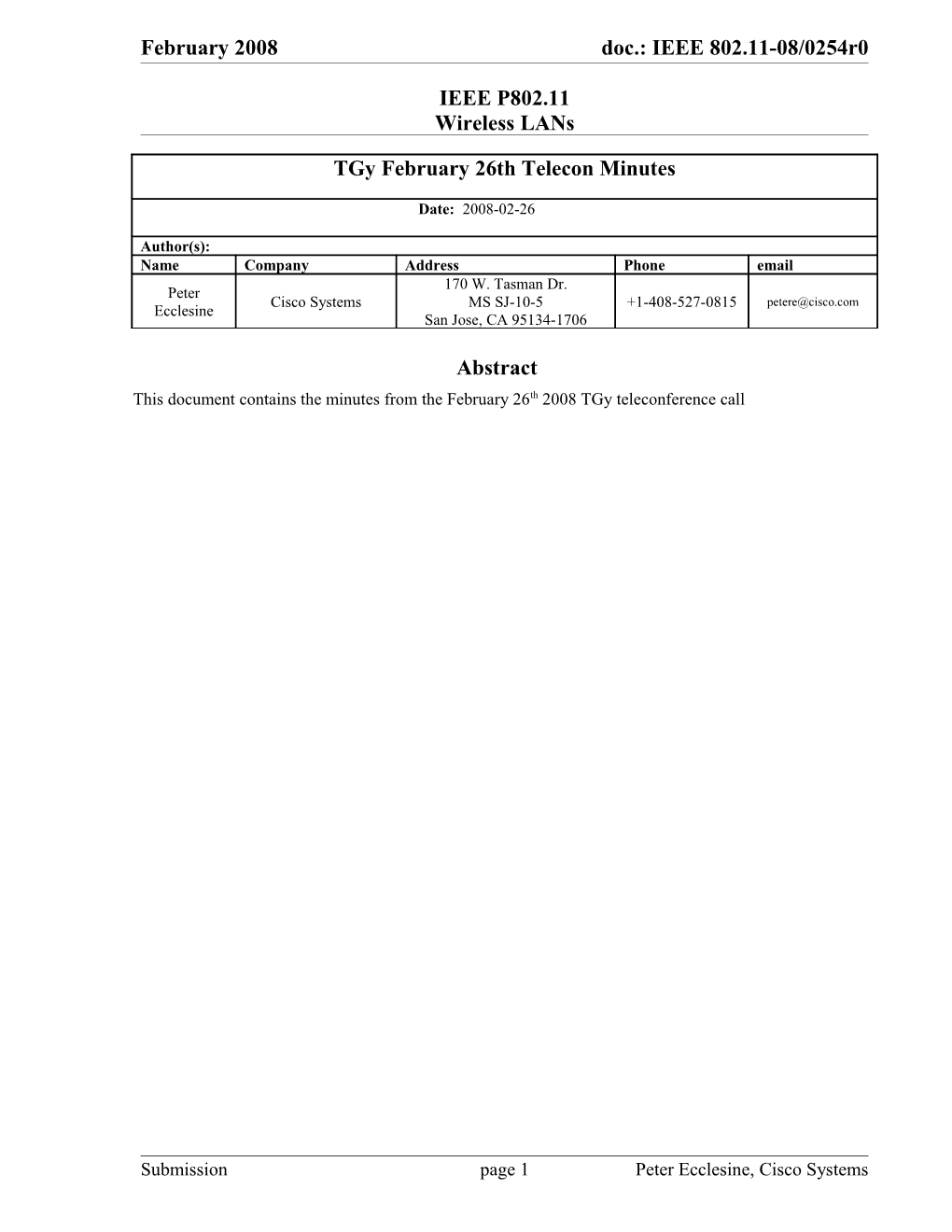 Minutes from February26th 2008 Tgy Teleconference Call