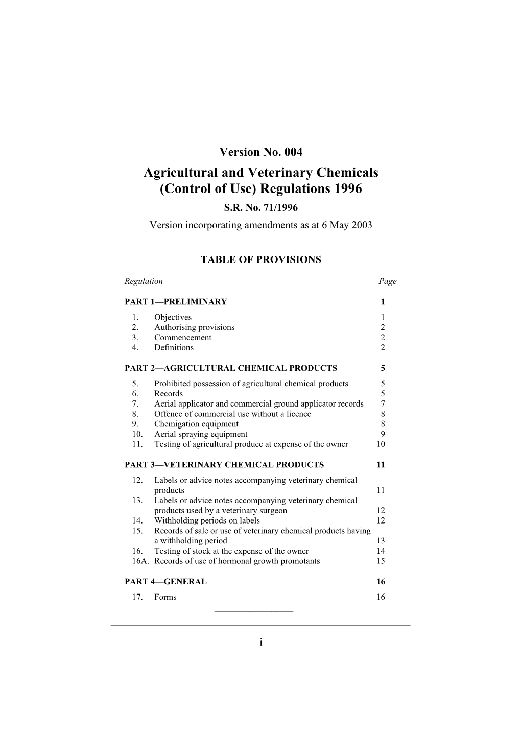 Agricultural and Veterinary Chemicals (Control of Use) Regulations 1996