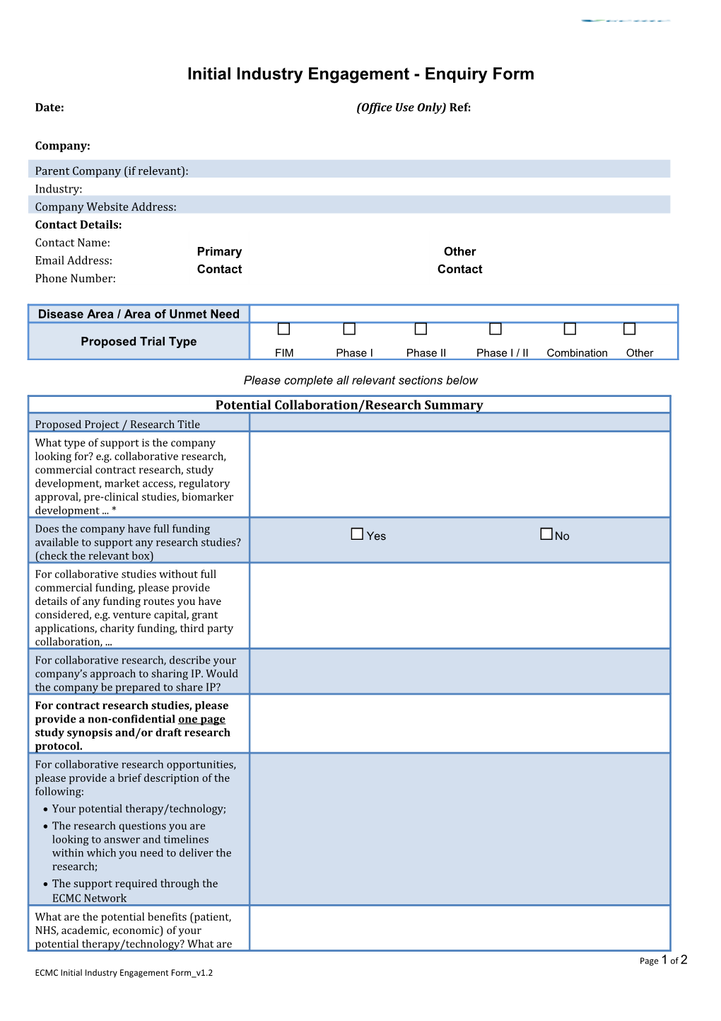 Initial Industry Engagement - Enquiry Form