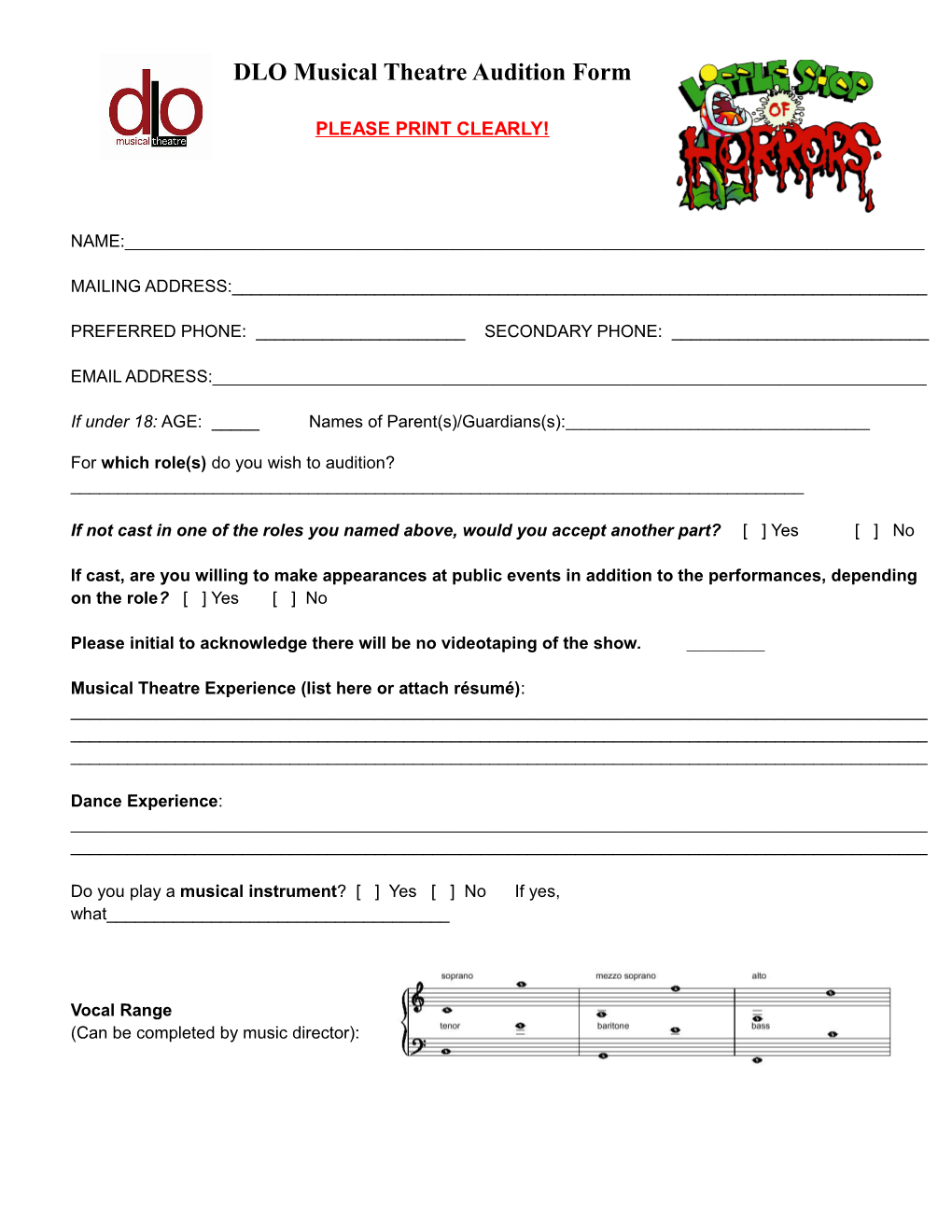 DLO Musical Theatre Audition Form