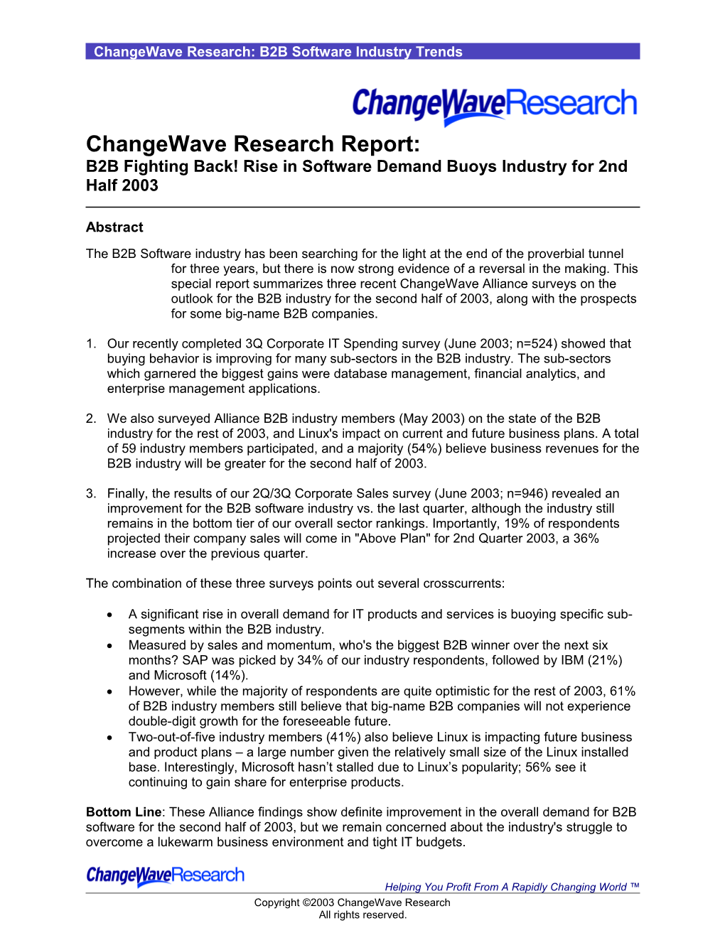 Changewave Research: B2B Software Industry Trends