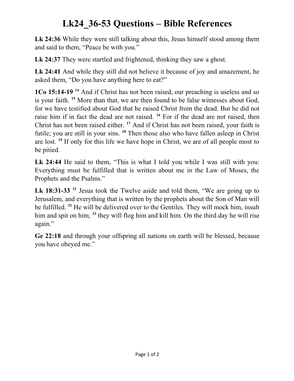 Lk24 36-53 Questions Bible References