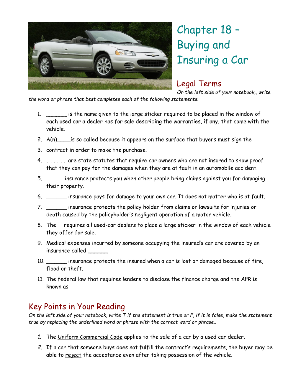 Chapter 18 Buying and Insuring a Car
