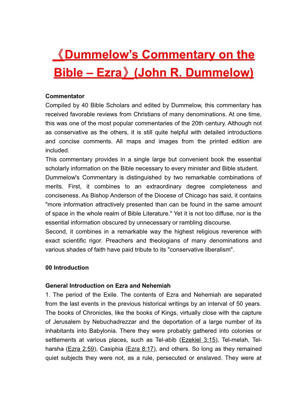 Dummelow Scommentaryon the Bible Ezra (John R. Dummelow)