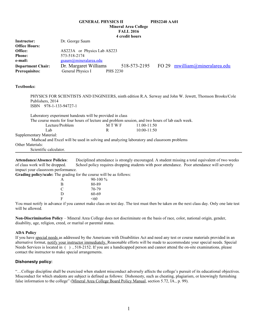 General Physics Ii Phs2240 Aa01