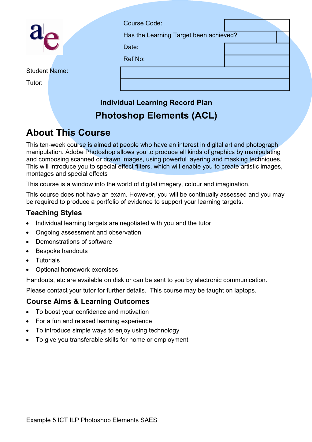 Individual Learning Record Plan