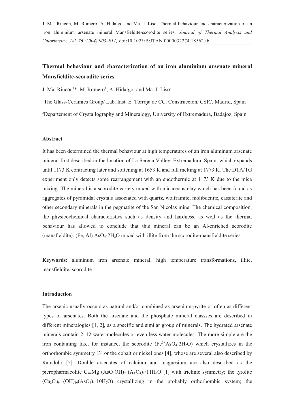 Thermalbehaviourandcharacterizationof an Ironaluminiumarsenate Mineral Mansfieldite-Scorodite