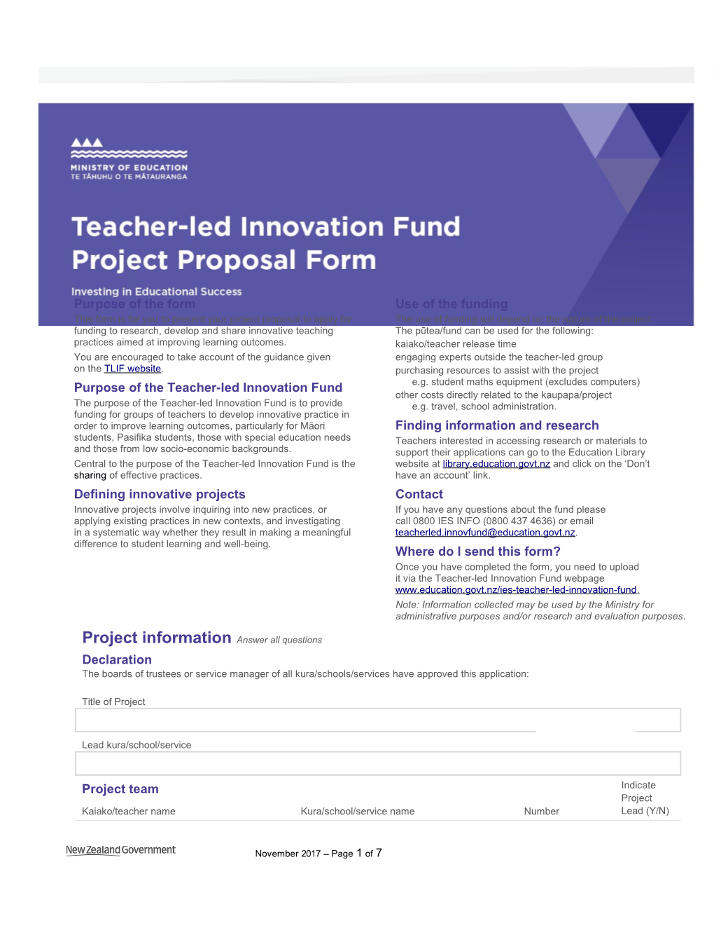 Purpose of the Teacher-Led Innovation Fund
