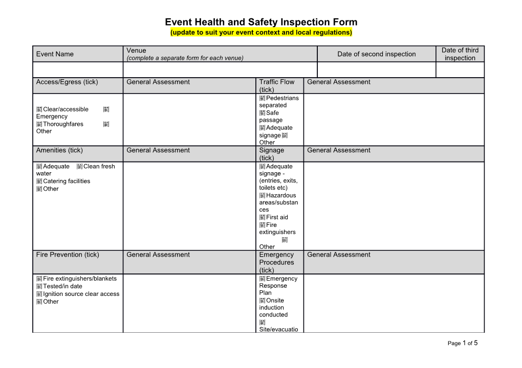 Event Health and Safety Inspection Form
