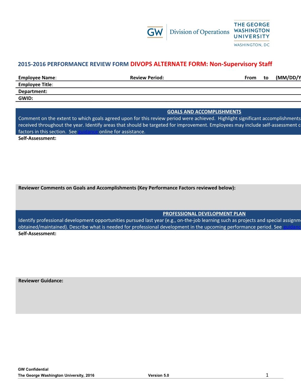 2015-2016 PERFORMANCE REVIEW FORMDIVOPS ALTERNATE FORM: Non-Supervisory Staff