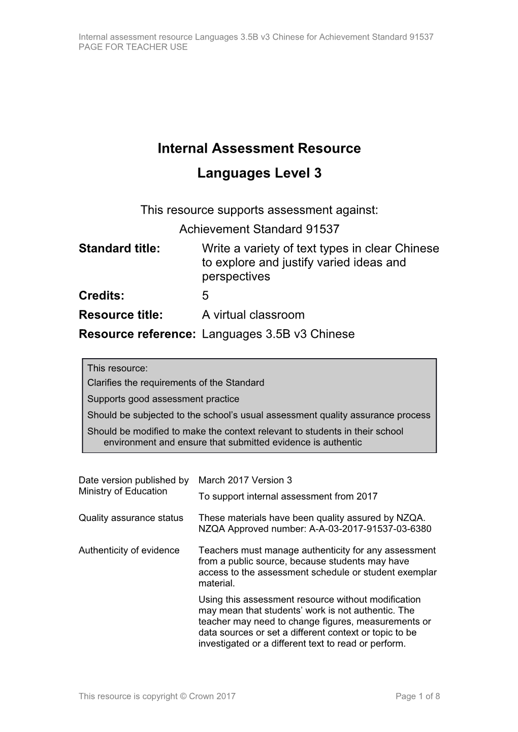 Level 3 Languages Internal Assessment Resource