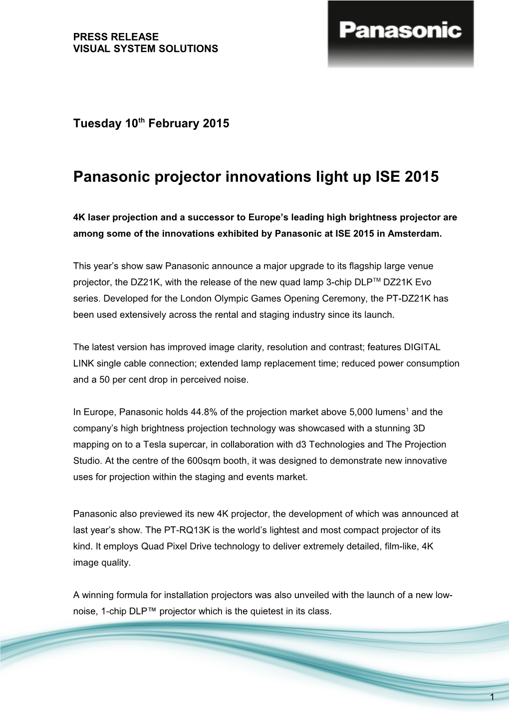 Panasonic Projector Innovations Light up ISE 2015