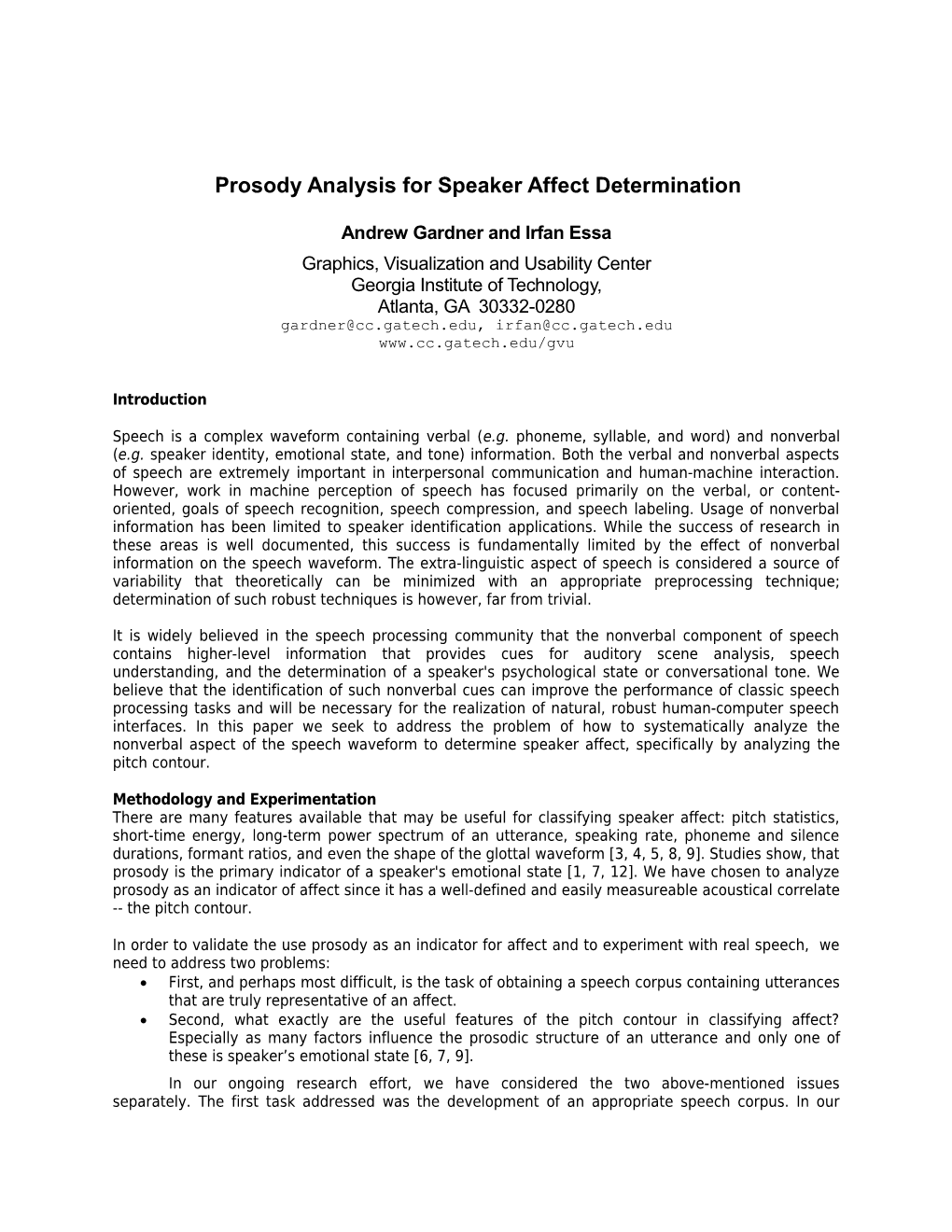 Prosody Analysis for Speaker Affect Determination