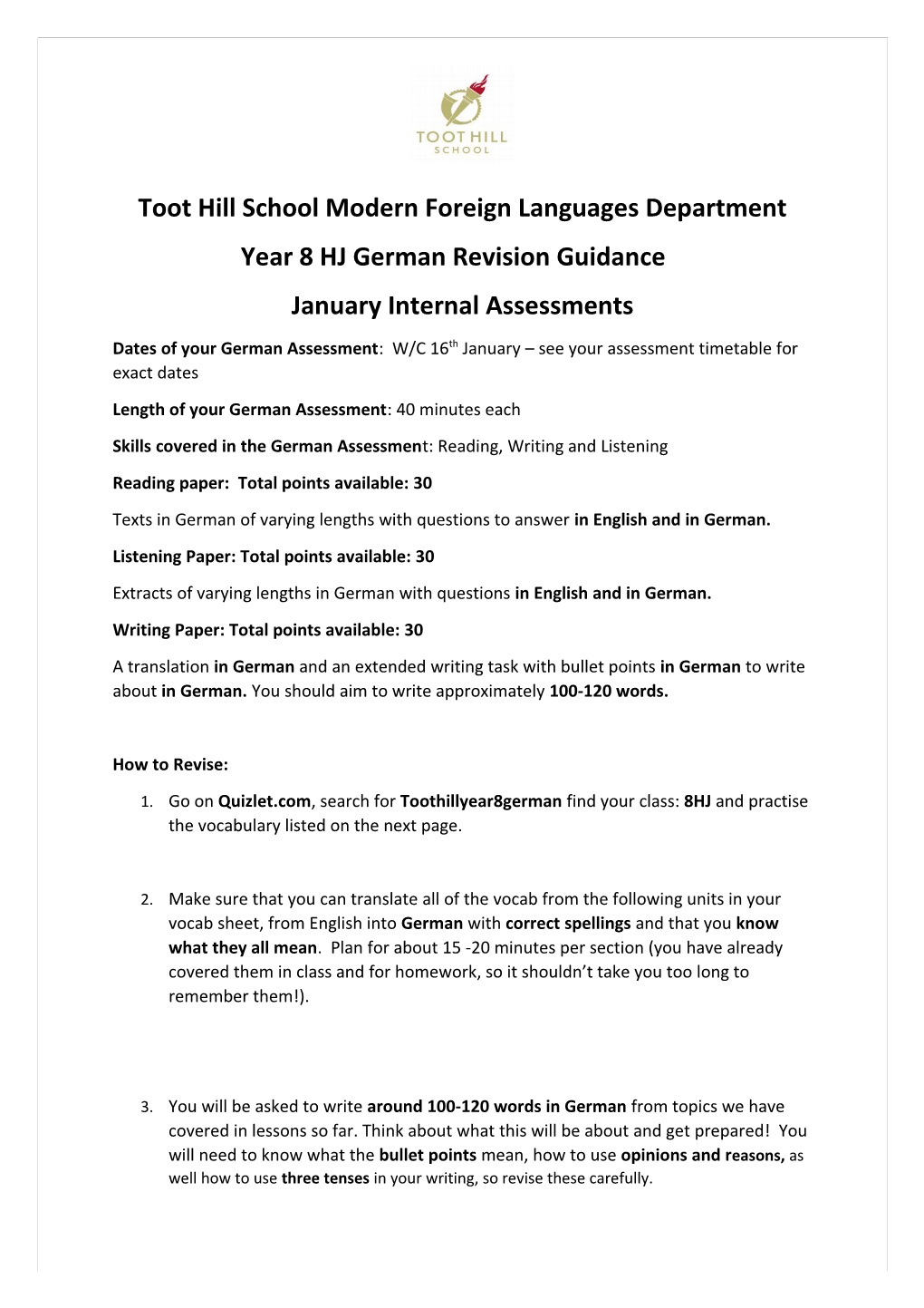 Toot Hill School Modern Foreign Languages Department