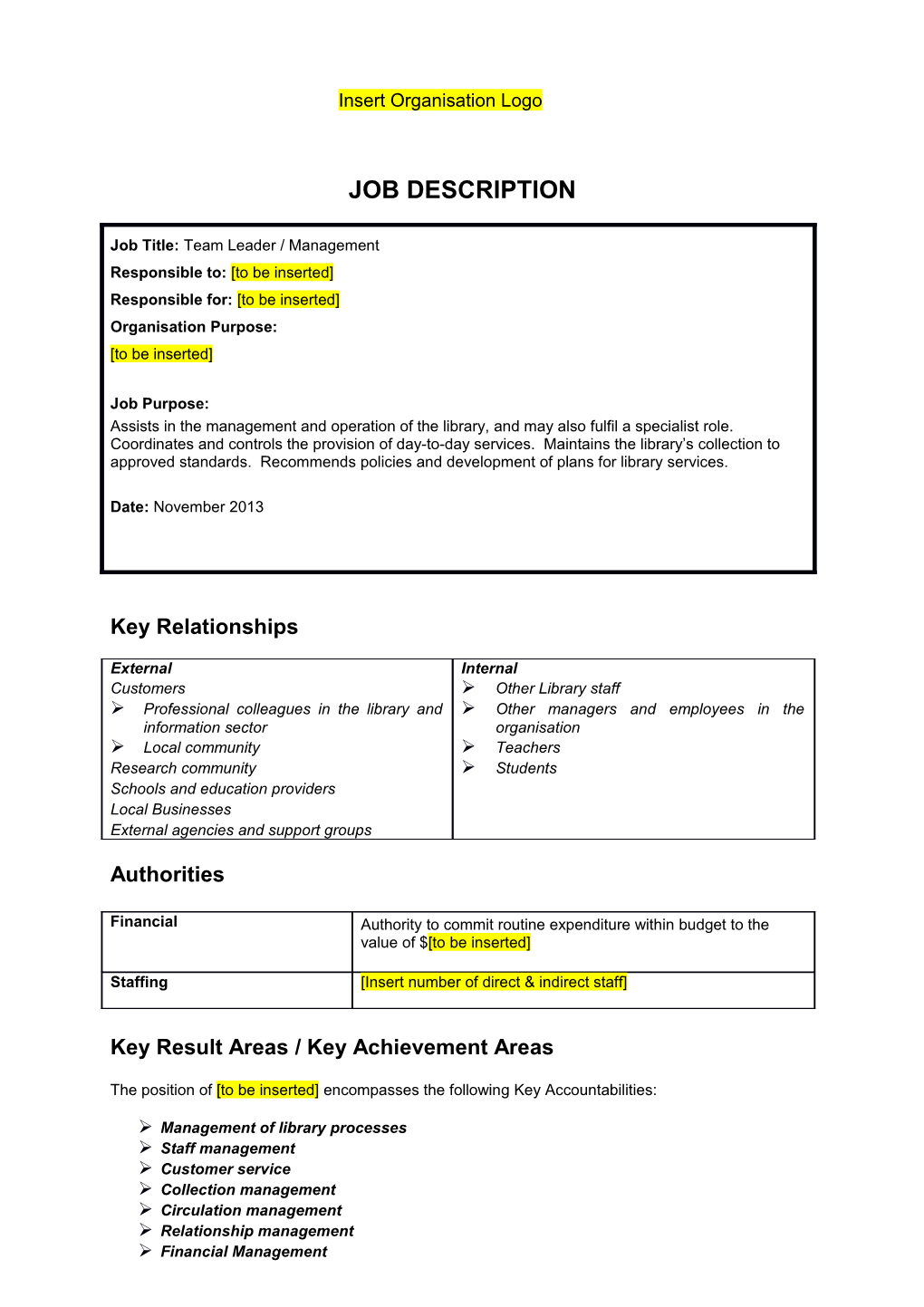 Key Result Areas / Key Achievement Areas