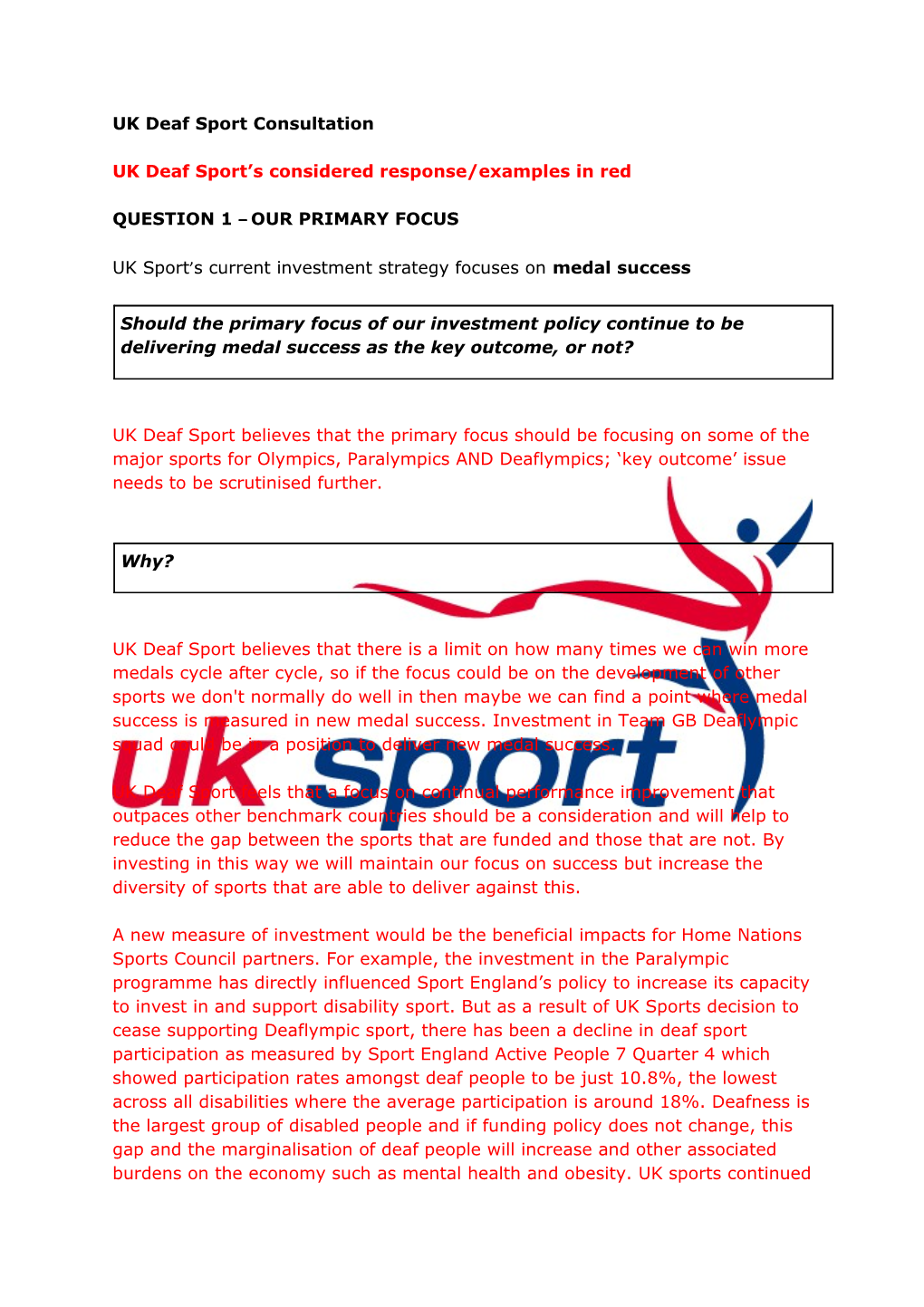 UK Deaf Sport S Considered Response/Examples in Red
