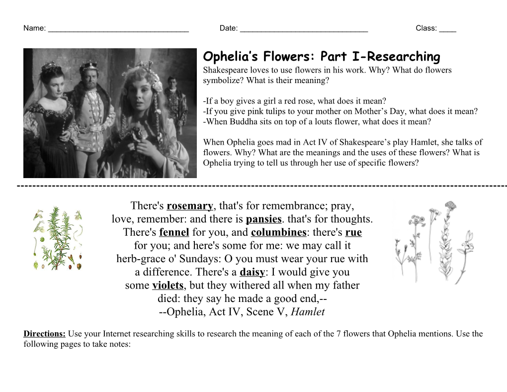 Ophelia S Flowers: Part I-Researching