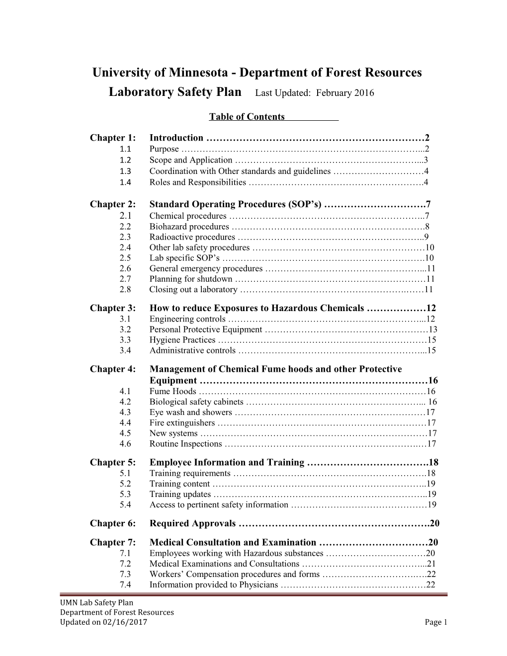 University of Minnesota -Department of Forest Resources