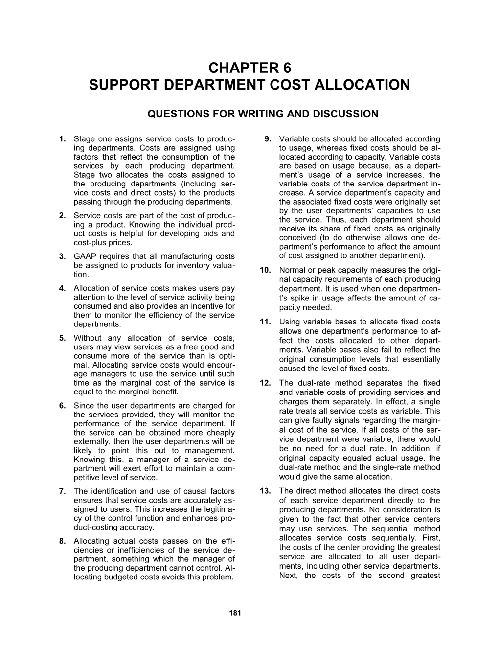 Chapter 6: Support Department Cost Allocation