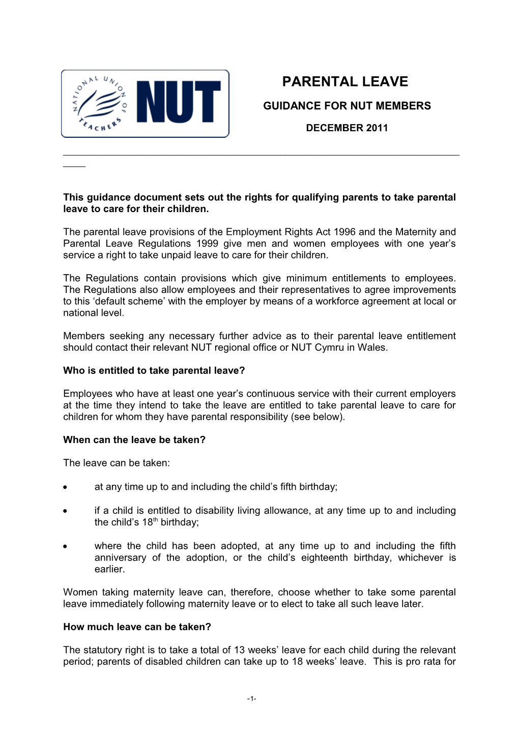 Guidance for Nut Members