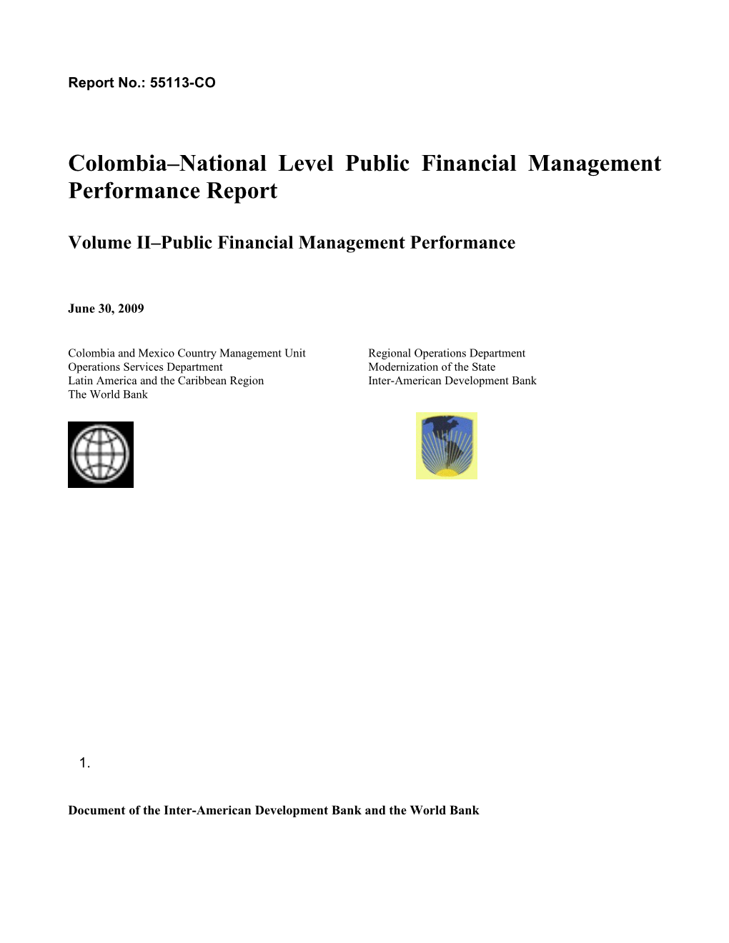 Colombia National Level Public Financial Managementperformance Report