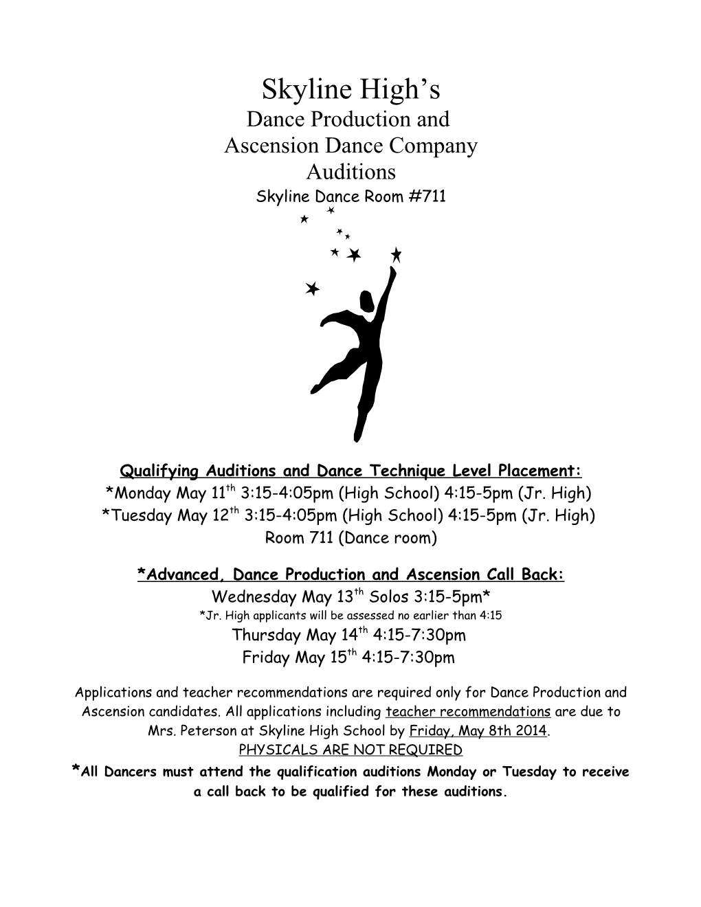 Qualifying Auditions and Dance Technique Level Placement