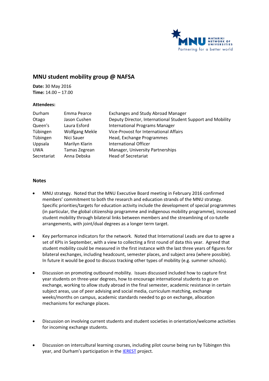 MNU Student Mobility Group NAFSA