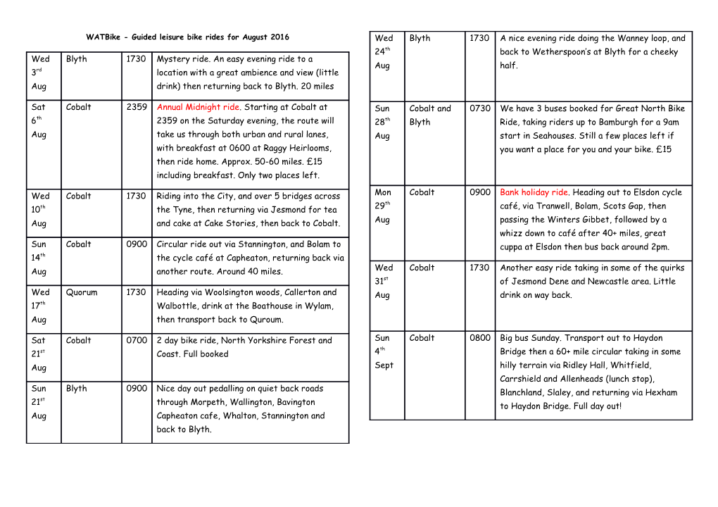Watbike - Guided Leisure Bike Rides for August 2016