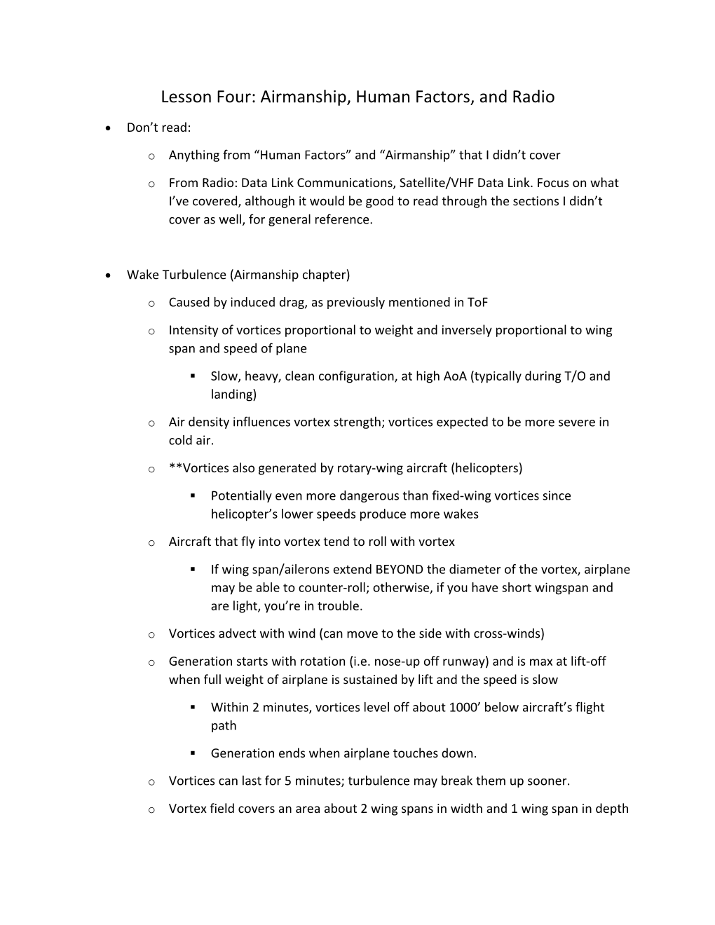 Lesson Four: Airmanship, Human Factors, and Radio