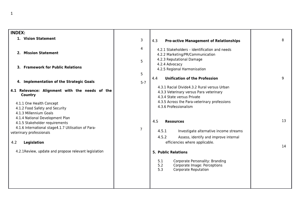 Savc Implementation Plan of the Strategic Plan of the Savc and Public Relations Framework