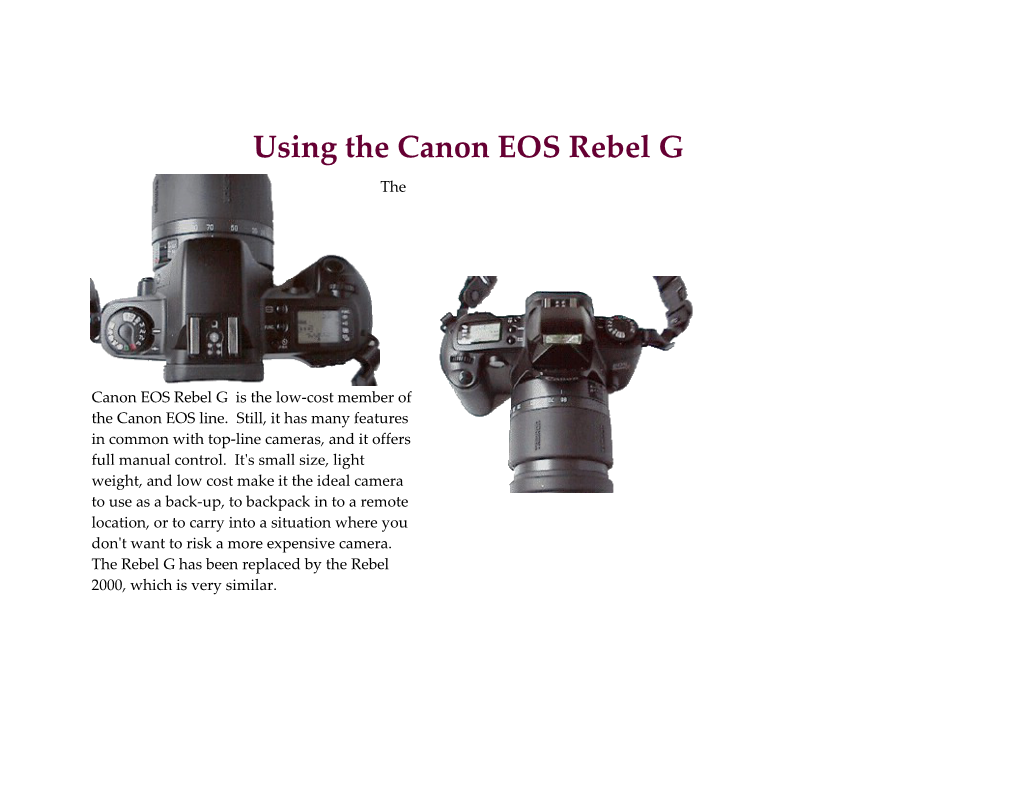 Using the Canon EOS Rebel G