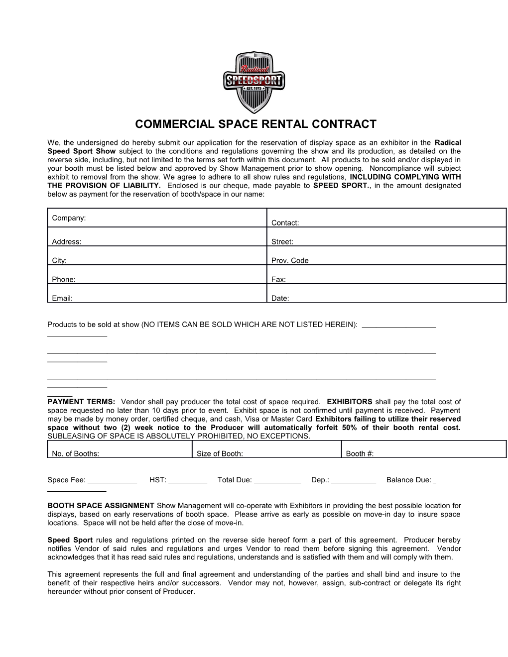 Commercial Space Rental Contract