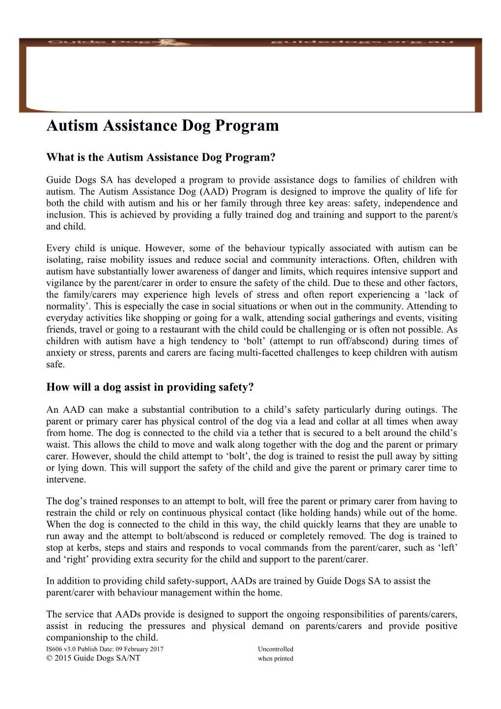 Autism Assistance Dog Program