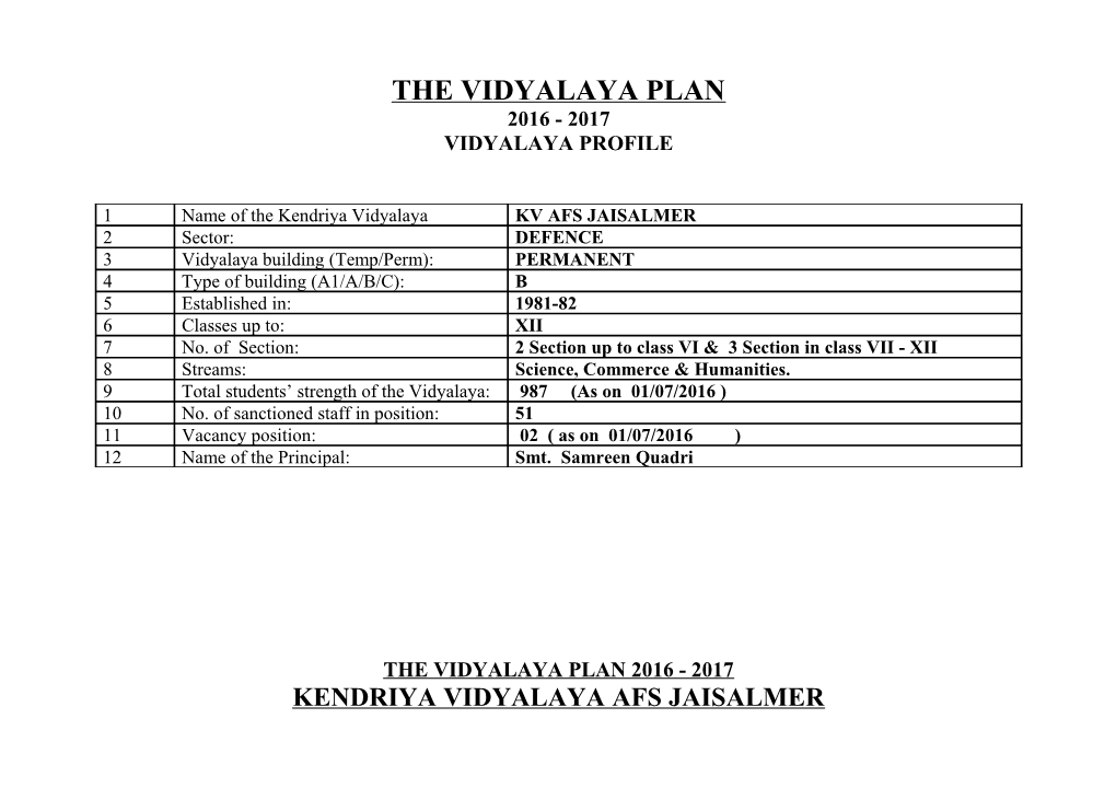 The Vidyalaya Plan