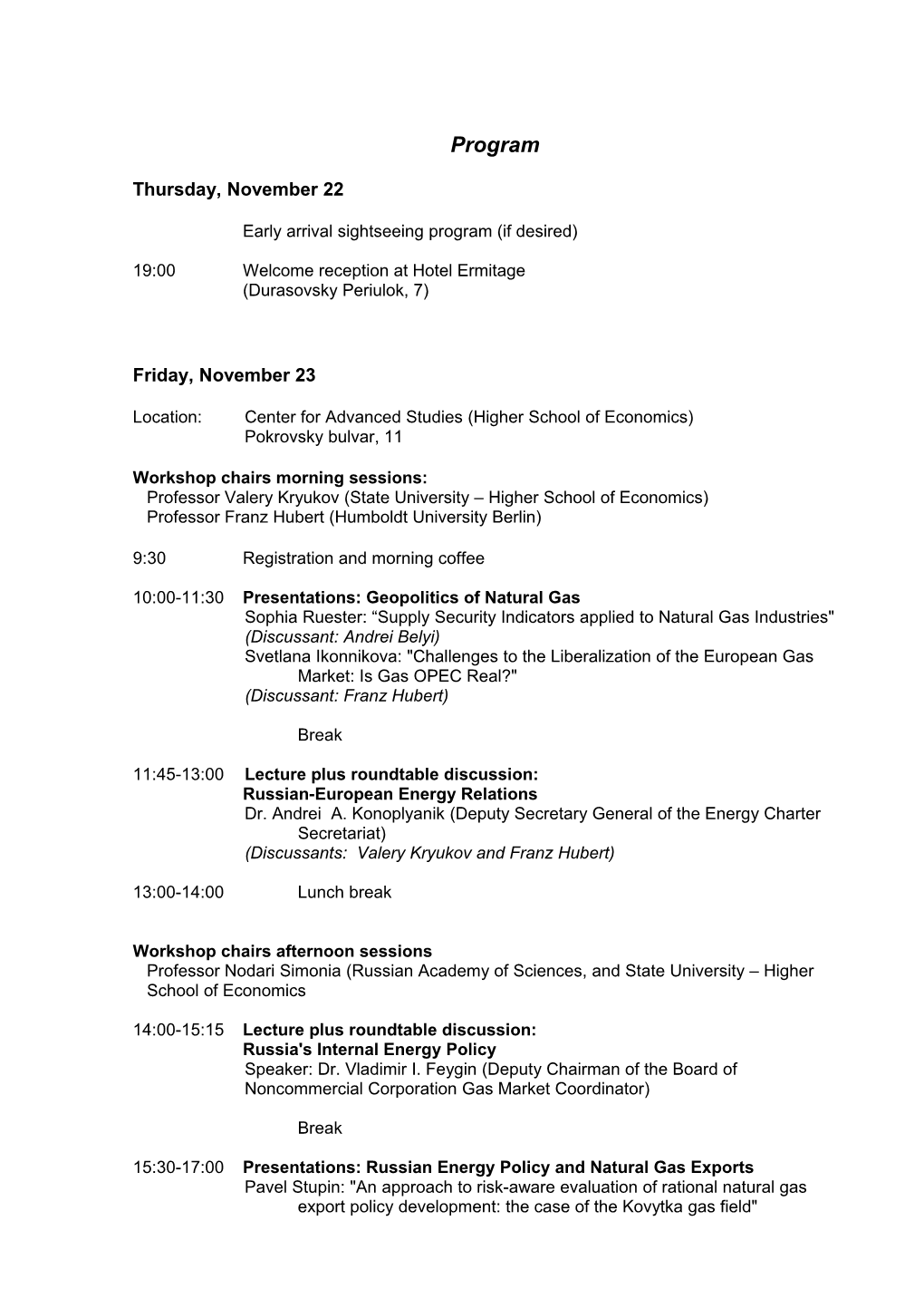 European Doctoral Seminar on Natural Gas