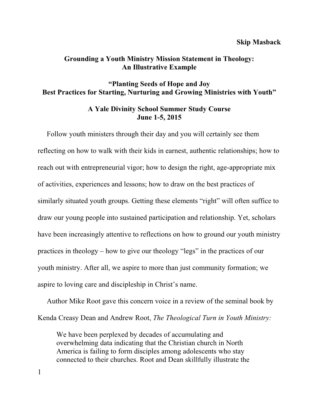 Grounding a Youth Ministry Mission Statement in Theology