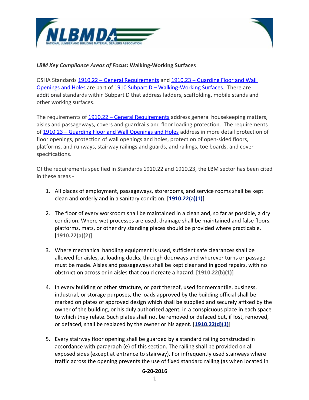 LBM Key Compliance Areas of Focus: Walking-Working Surfaces