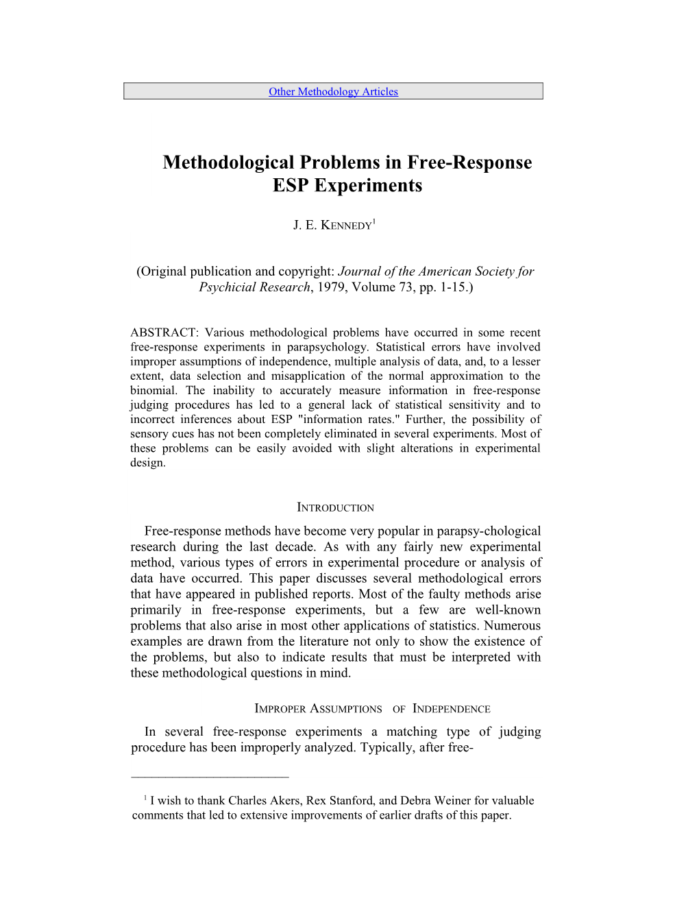 Methodological Problems in Free-Response ESP Experiments