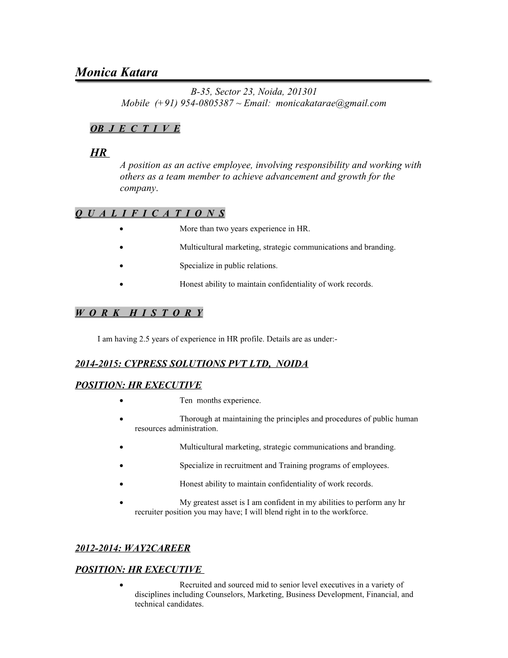 HR Recruiter Resume