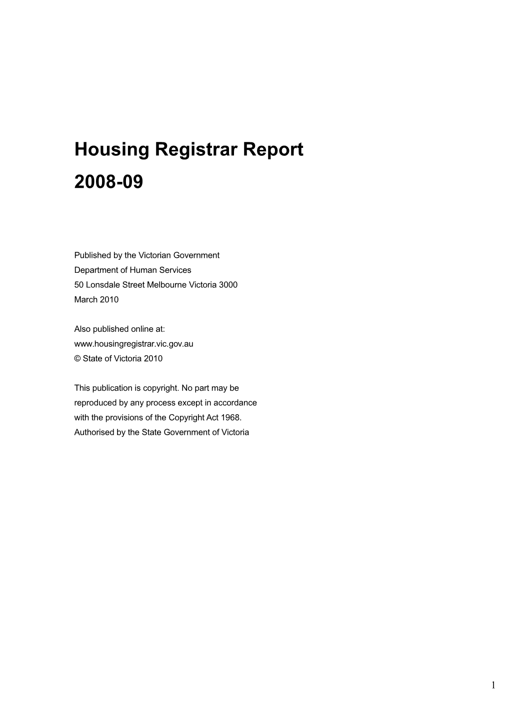 Housing Registrar Annual Report