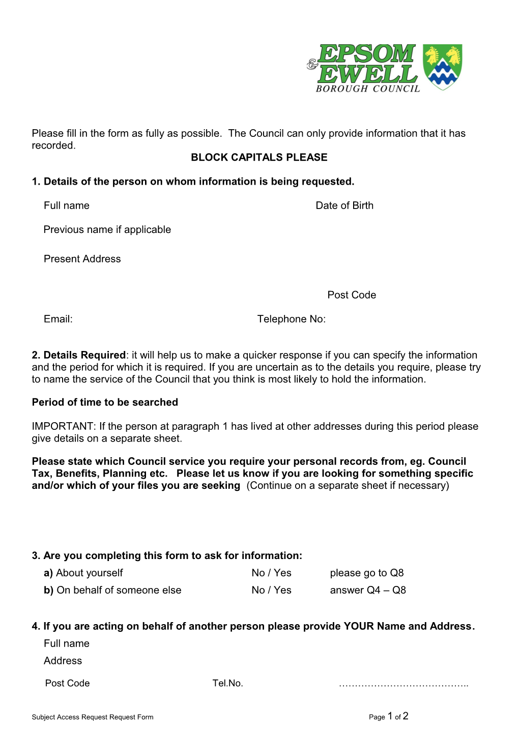 Oxford City DP SAR Form