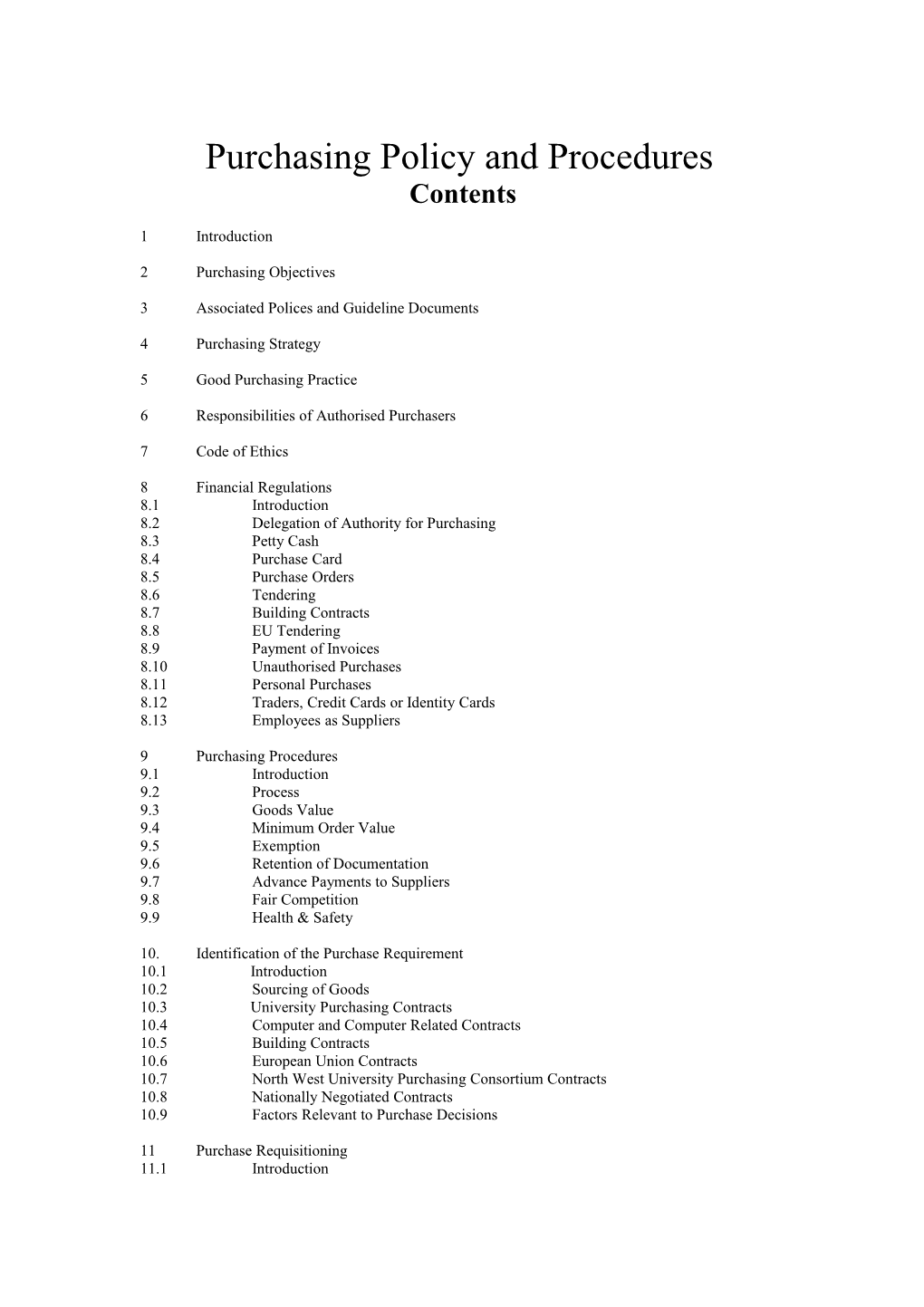 Purchasing Policy, Procedures and Regulations