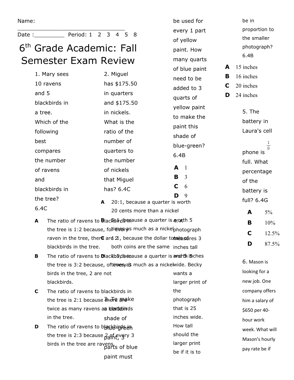 Academic Fall Semester Exam Review