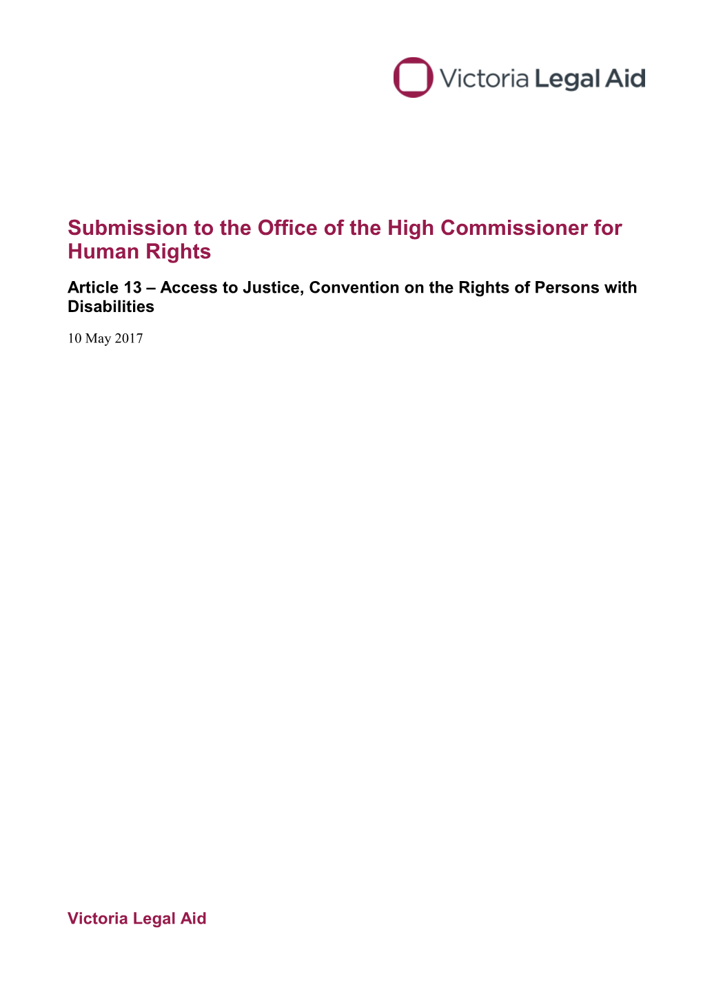 Submission to the Office of the High Commissioner for Human Rights