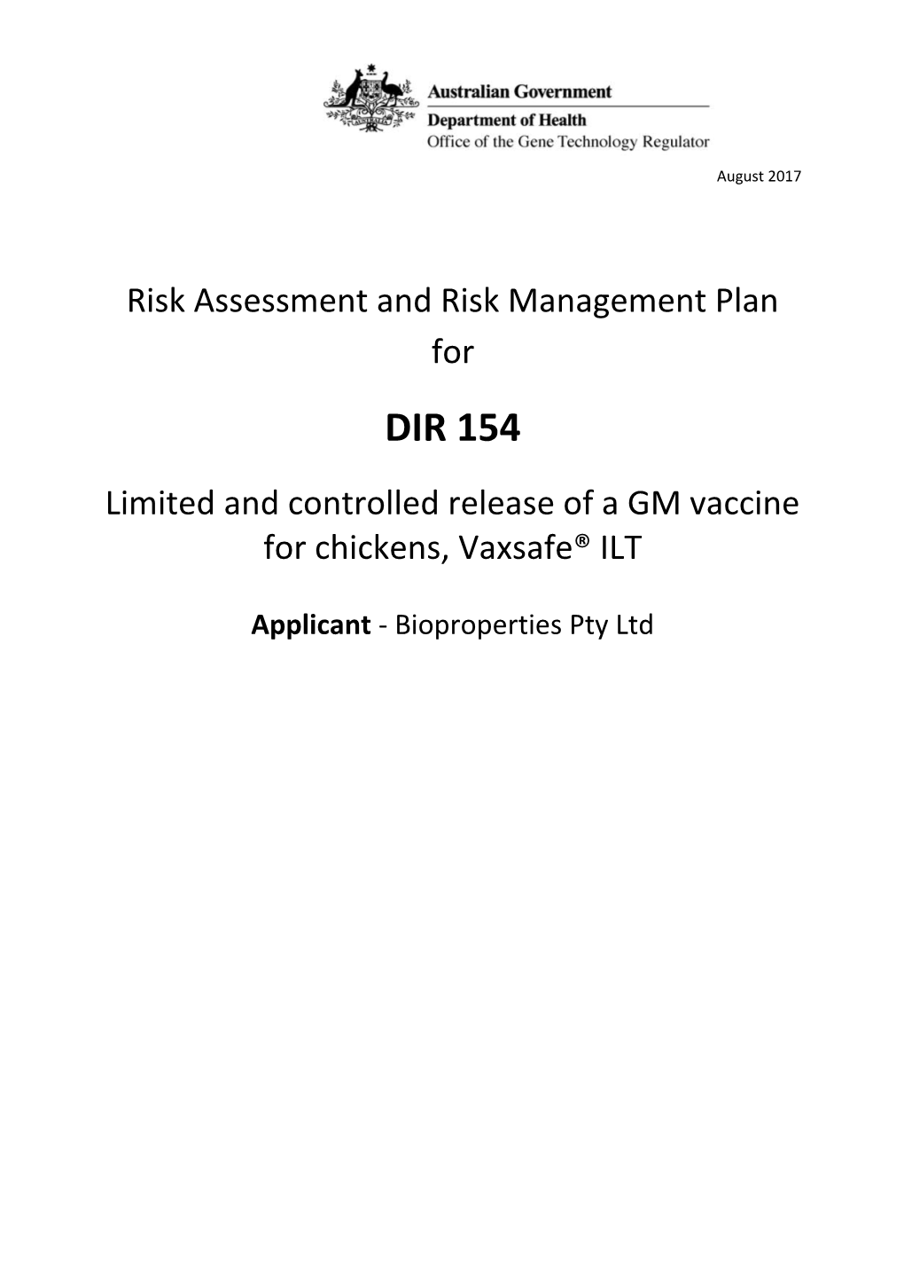 DIR 154 - Full Risk Assessment and Risk Management Plan
