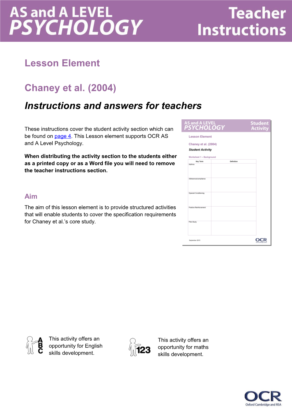 AS and a Level Psychology Lesson Element - Chaney Et Al (2004)