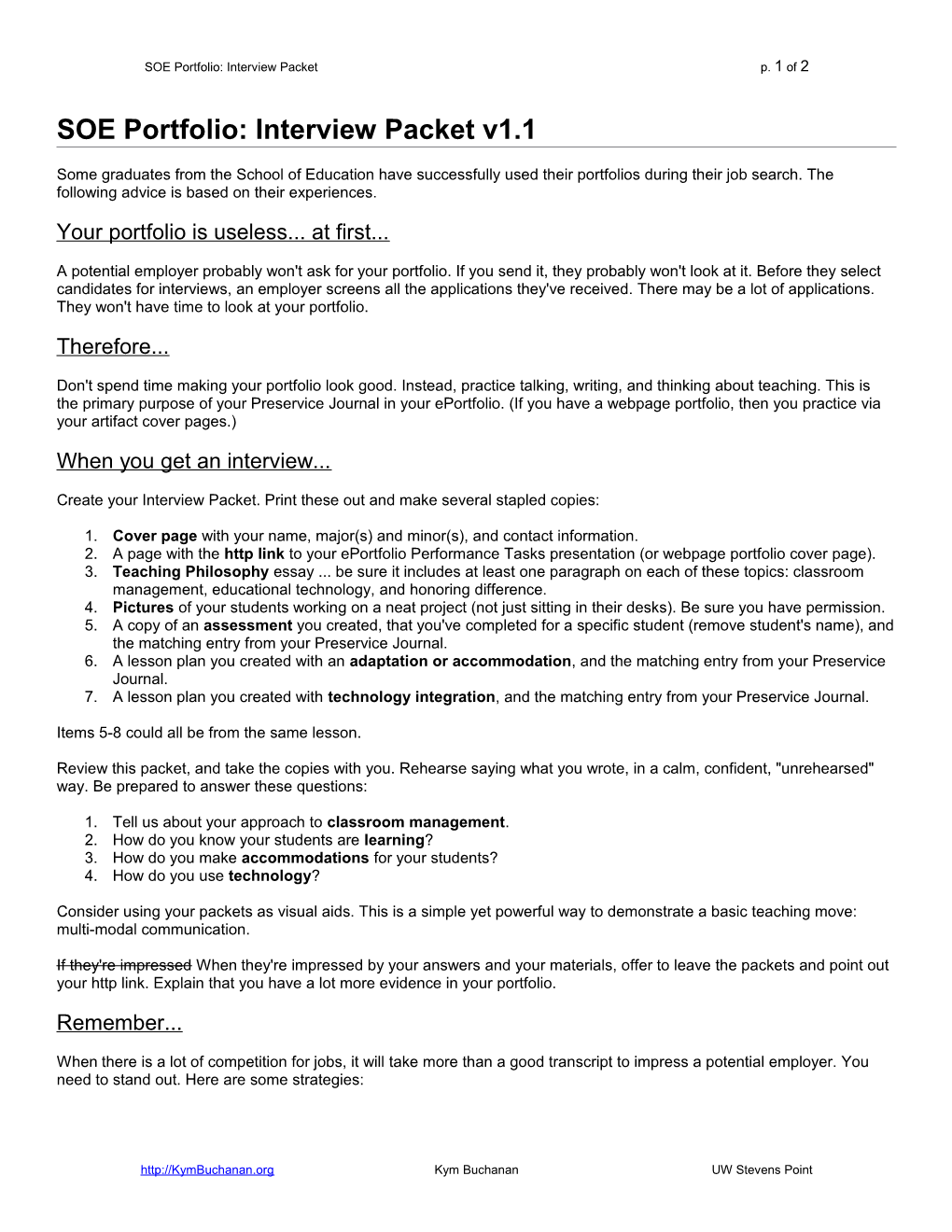 SOE Portfolio: Interview Packet V1.1