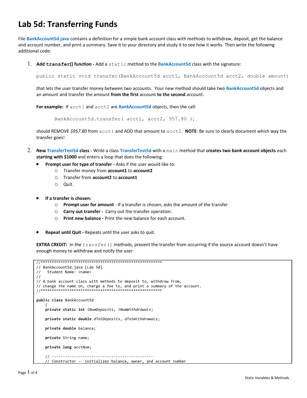 Lab 5D: Transferring Funds