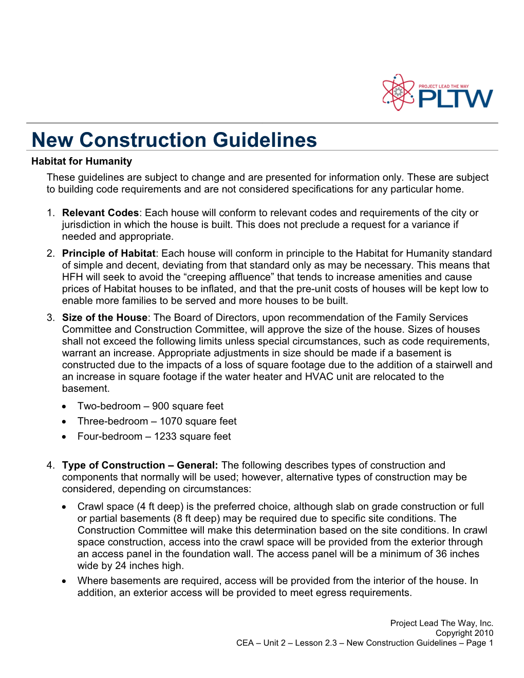 HFH New Construction Guidelines